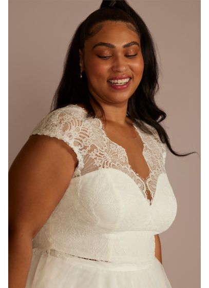 Allover Lace Cap Sleeve Plus Size Separates Top - Bring your unique bridal vision to life with